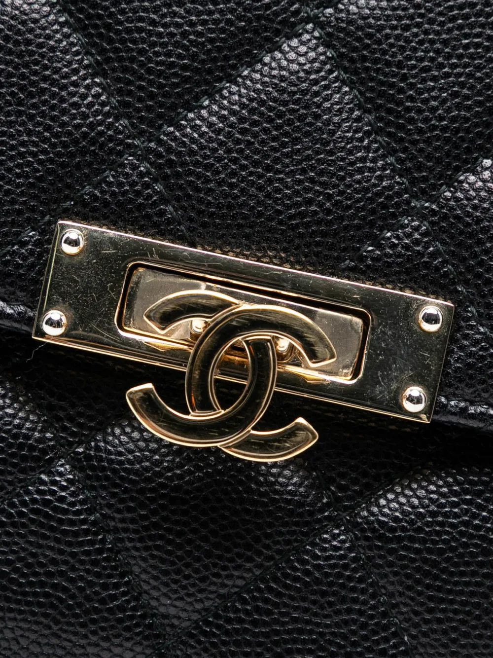 Pre-owned Chanel 2017-2018 Large Quilted Caviar Golden Class O Case Clutch Bag In Black