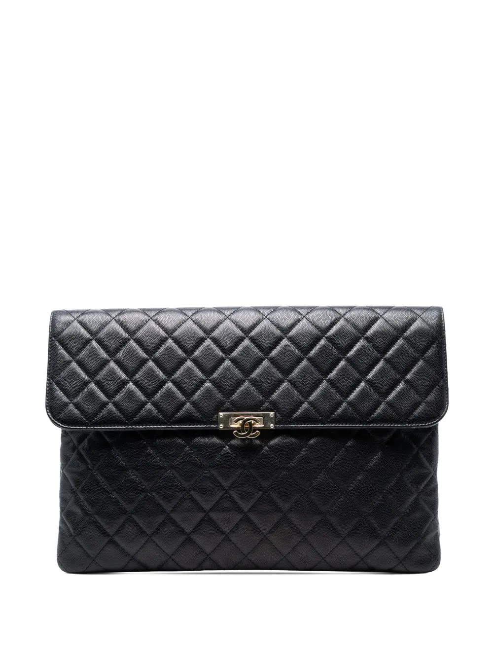 CHANEL Pre-Owned 2017-2018 Large Quilted Caviar Golden Class O Case clutch bag | Black | Image 1