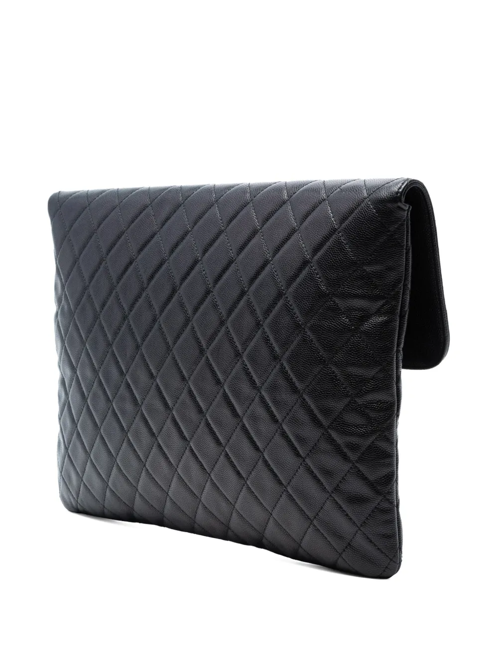 Pre-owned Chanel 2017-2018 Large Quilted Caviar Golden Class O Case Clutch Bag In Black