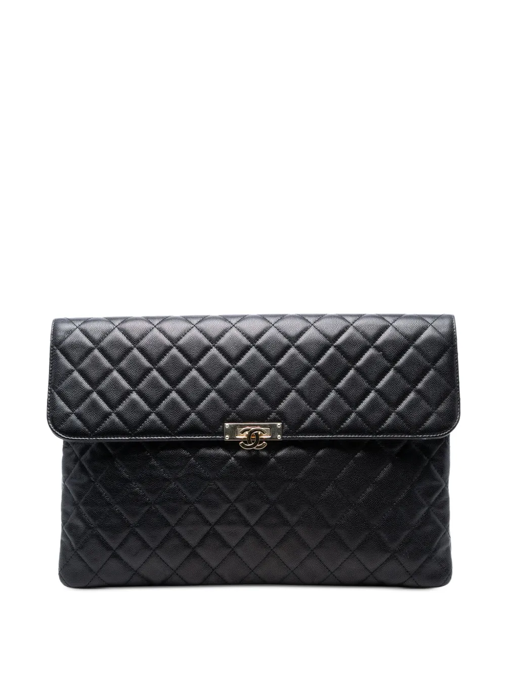 CHANEL Pre-Owned 2017-2018 Large Quilted Caviar Golden Class O Case clutch bag | Black | Image 1
