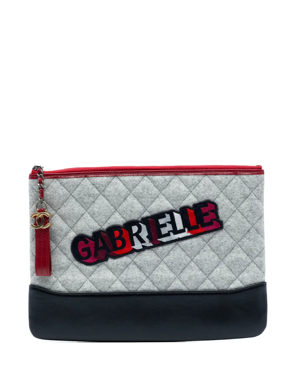 CHANEL Pre-Owned 2017-2018 Medium Quilted Wool and Calfskin Gabrielle O Case clutch bag | Black | Image 1