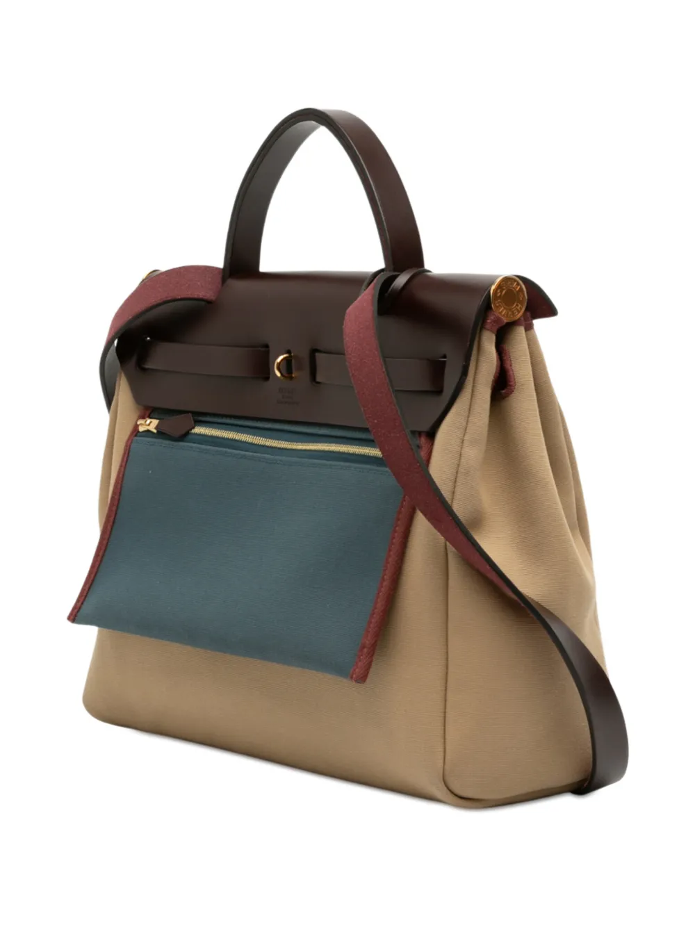 Pre-owned Hermes 2022 Toile Officier Vache Hunter Verso Herbag Zip 31 Satchel In Red