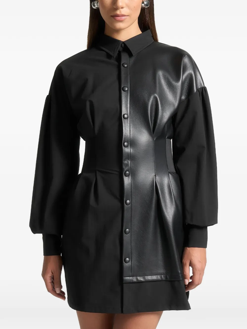 Manière De Voir panelled cinch-waistband shirt mini dress - Schwarz