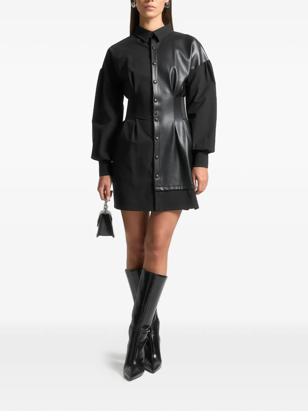 Manière De Voir panelled cinch-waistband shirt mini dress - Zwart