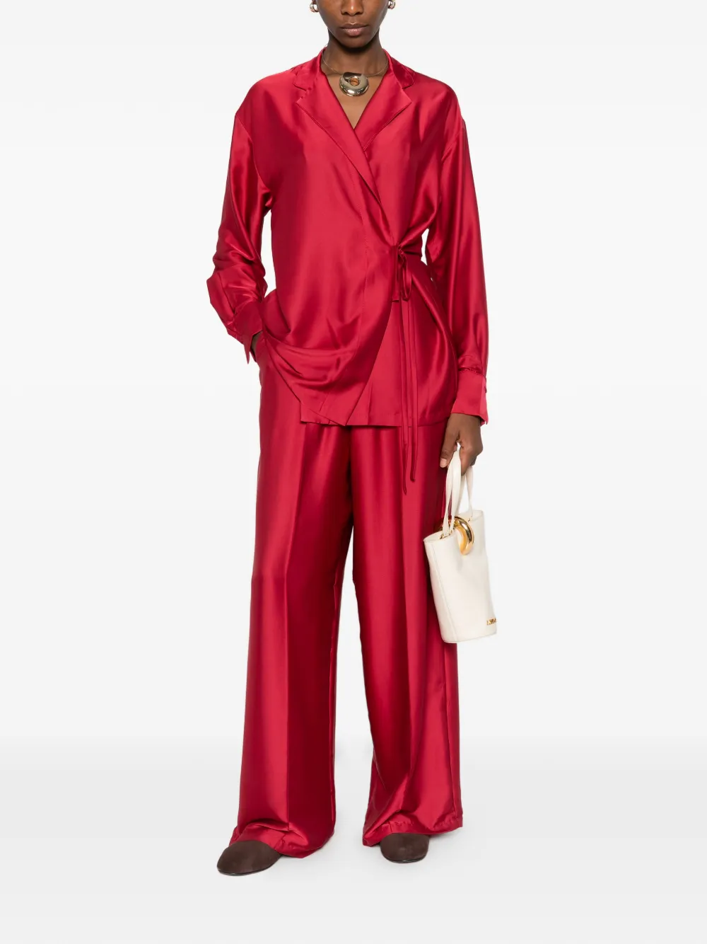 SILKYLICIOUS conjunto de chaqueta con detalle de lazo | Pantalones rectos | Image 2