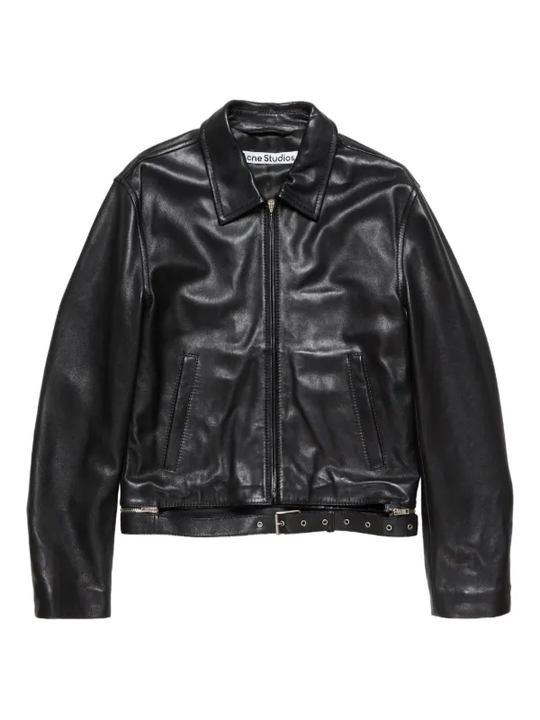 Acne Studios ベルテッド レザージャケット | ブラック | FARFETCH JP