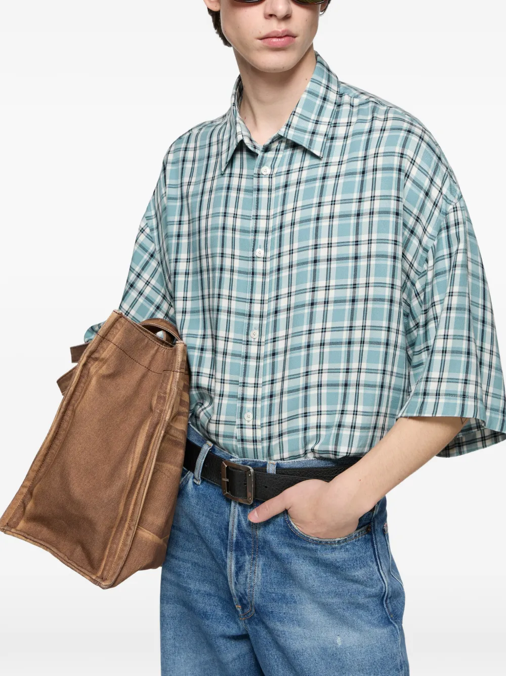 Acne Studios チェック ショートスリーブシャツ | ブルー | FARFETCH JP