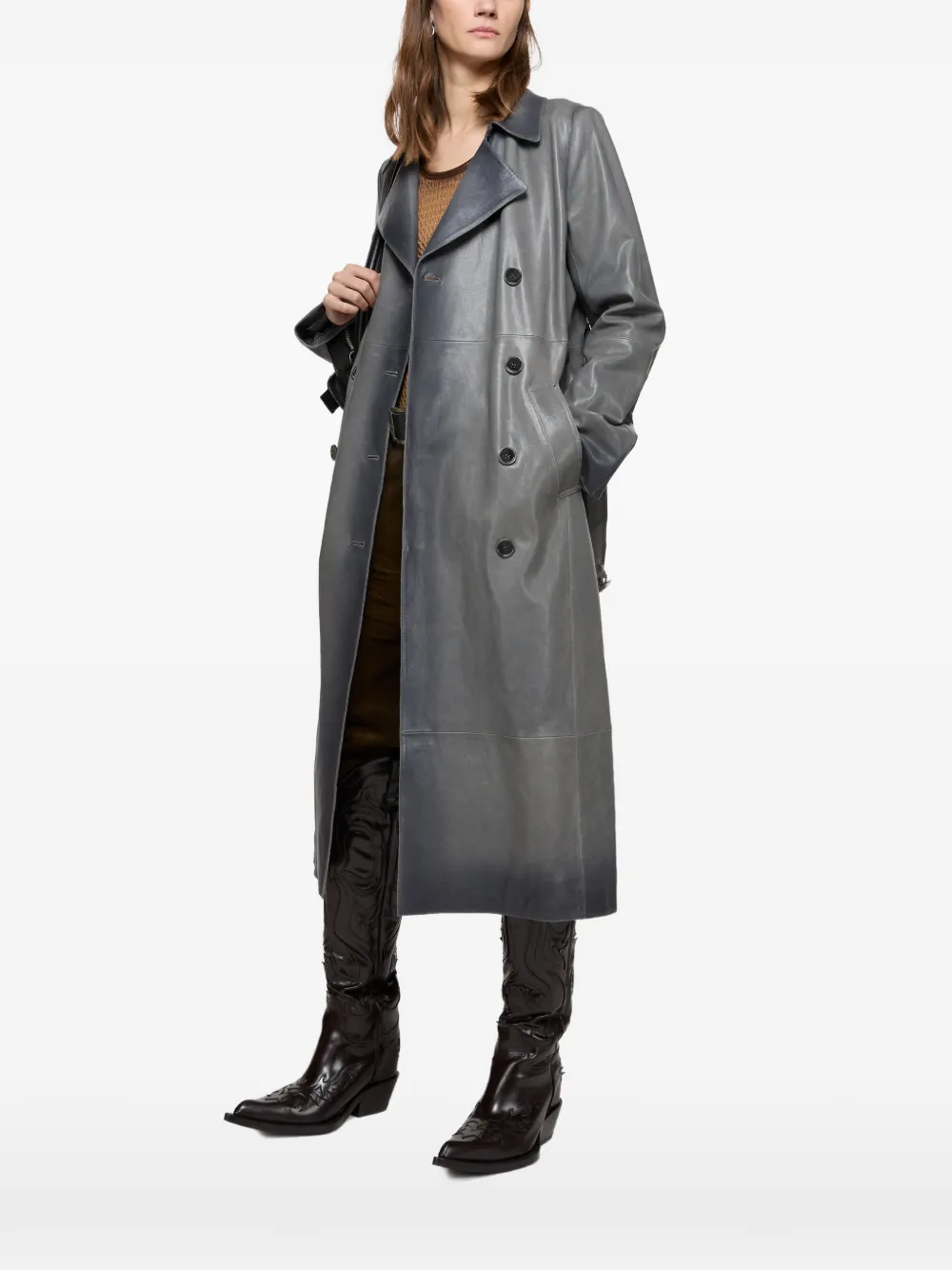 Acne Studios Trench doppiopetto in pelle - Grigio