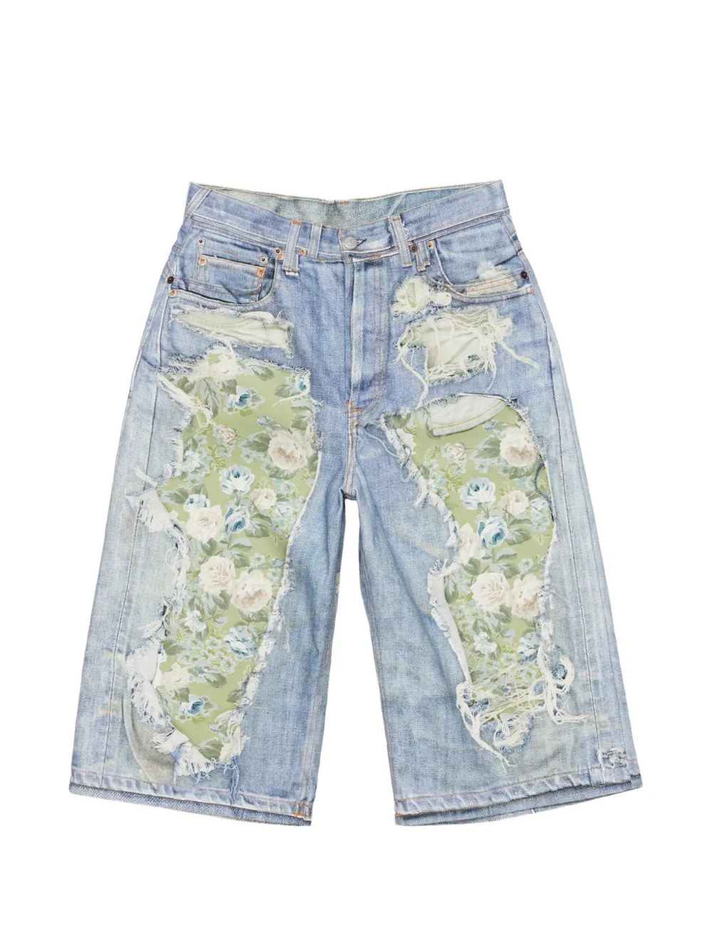 Acne Studios floral-patchwork distressed shorts - Blue