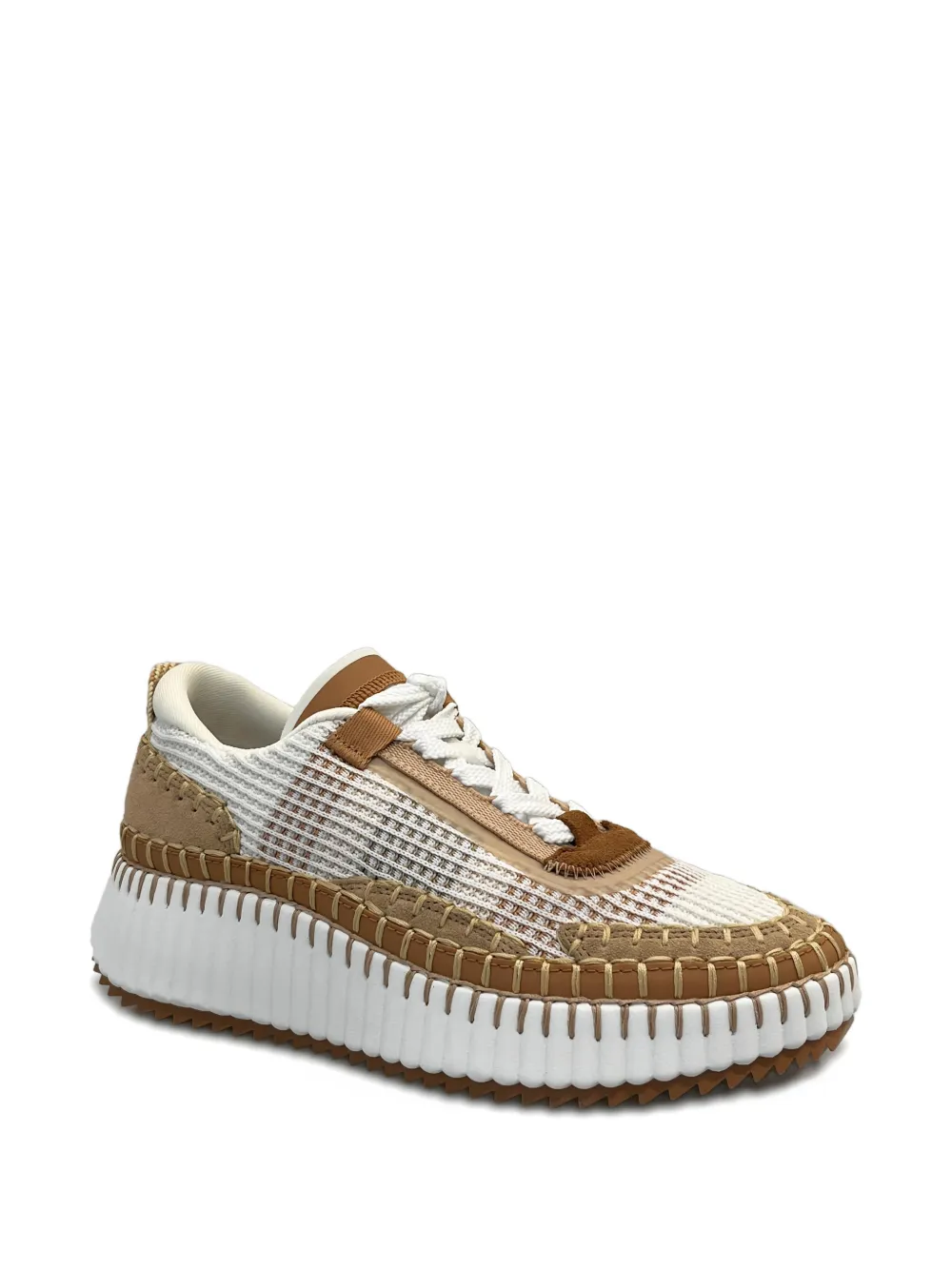 Chloé Platform Stitching Sneakers In Brown