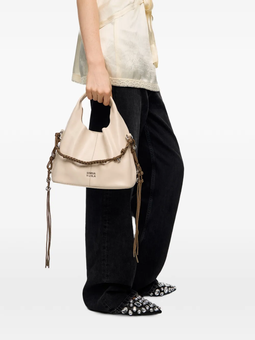  Bimba Y Lola Small Braided Tote Bag - White 