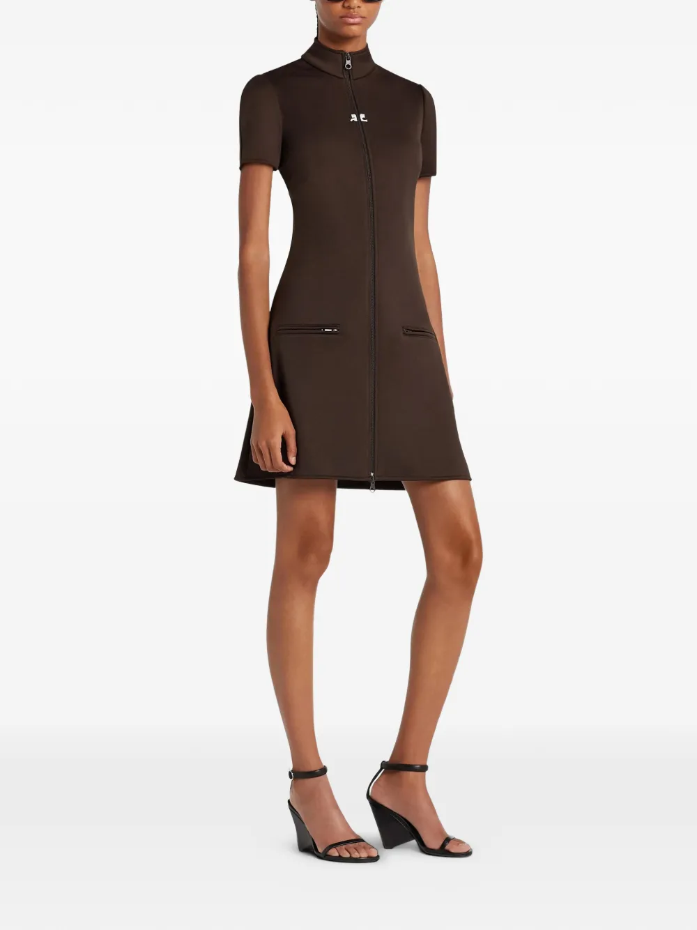 Courrèges Mini-jurk met korte mouwen en rits Bruin
