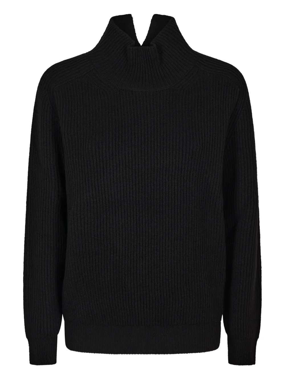 Dondup High Collar Sweater With Split Design And Textured Ribbing In Black