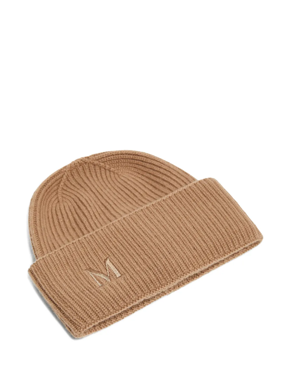 Max Mara Mmretina Initial Ribbed Beanie In Brown