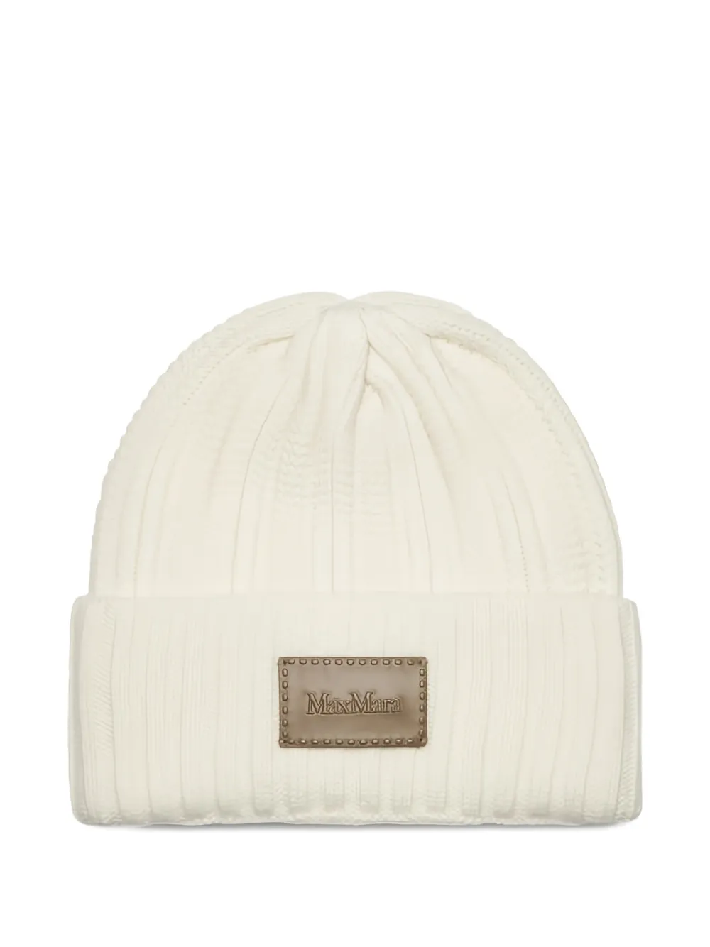 Max Mara Ribbed Patch Beanie In White