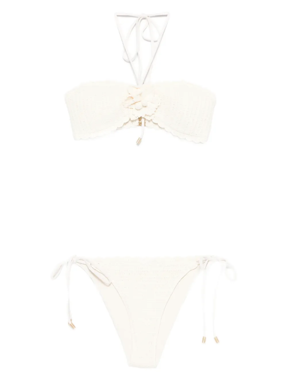 ZIMMERMANN flower-motif crochet-knit bikini - Toni neutri