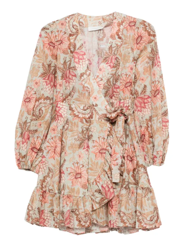 Zimmermann Floral Ruffled Mini Dress - Green