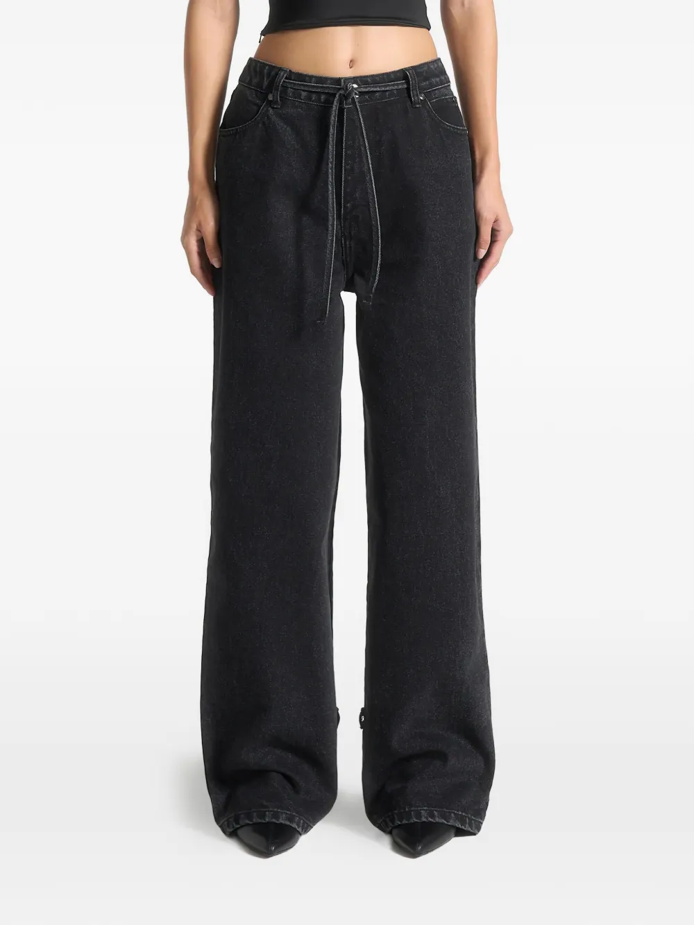 Manière De Voir Faye mid-waist jeans met wijde pijpen en gestrikte taille Zwart