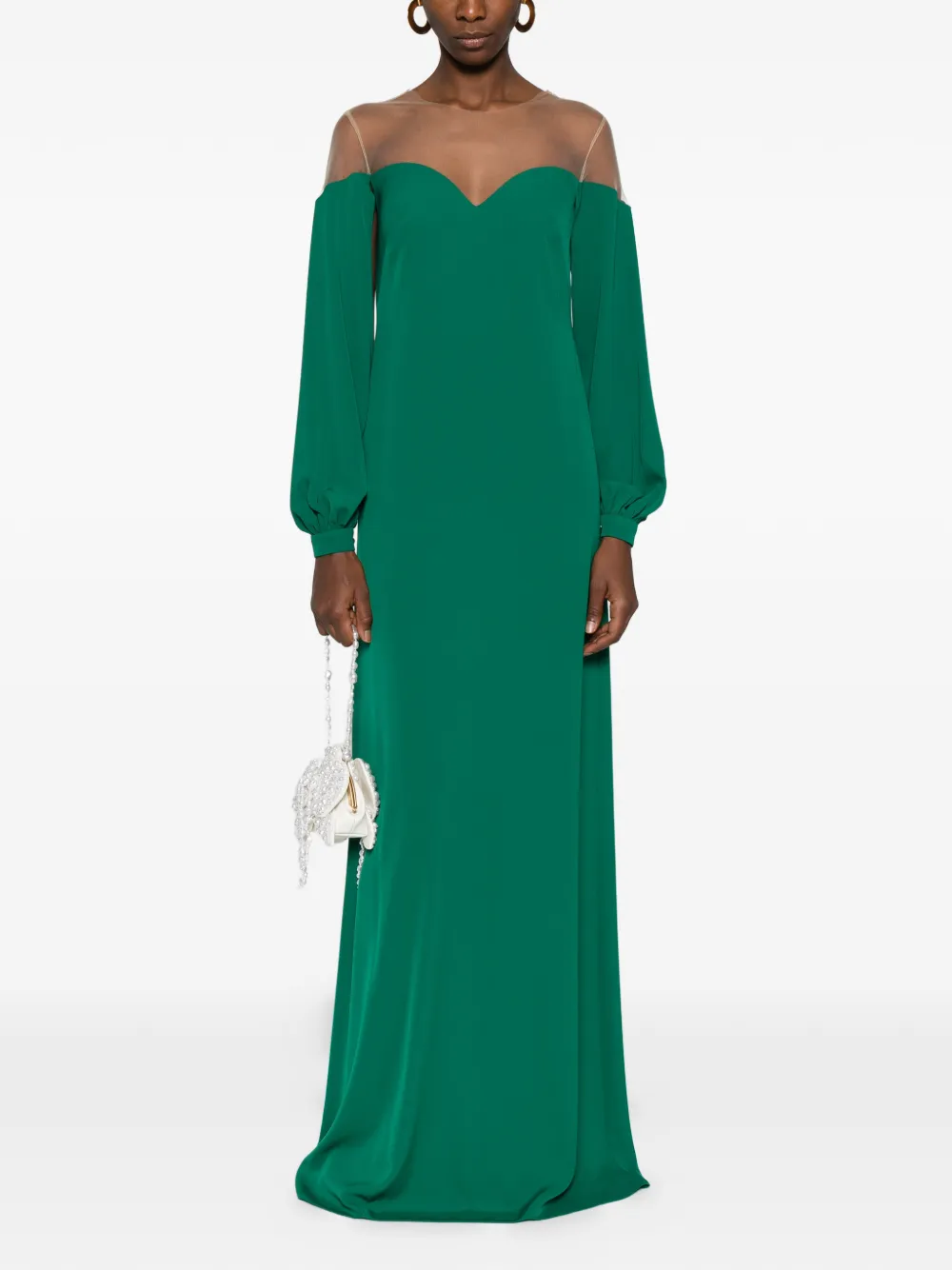 CRISTALLINI Carmen maxi-jurk met lange mouwen - Groen
