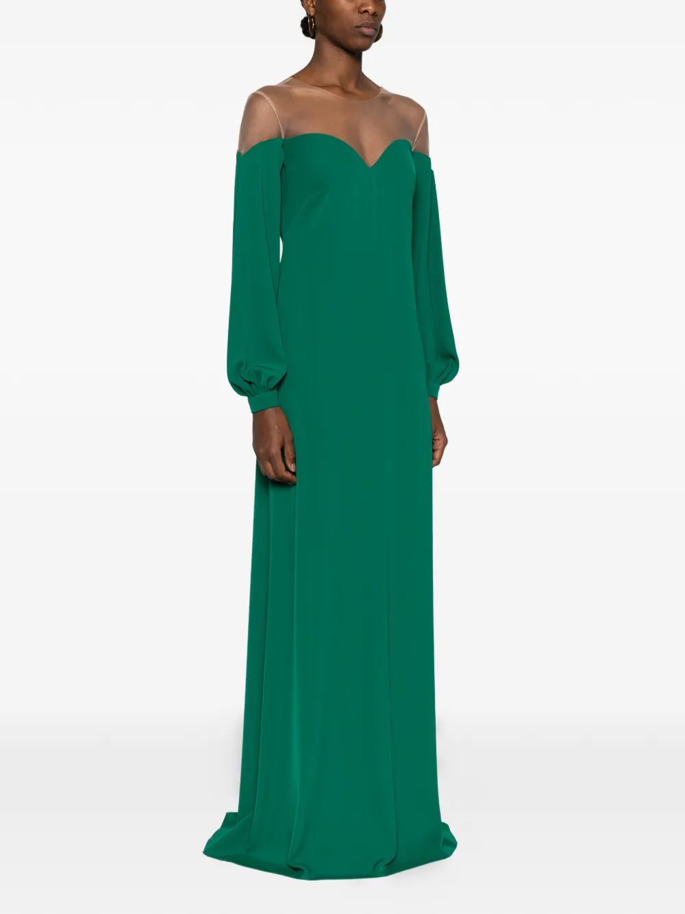 Cristallini Carmen Long-sleeves Maxi Dress In Green