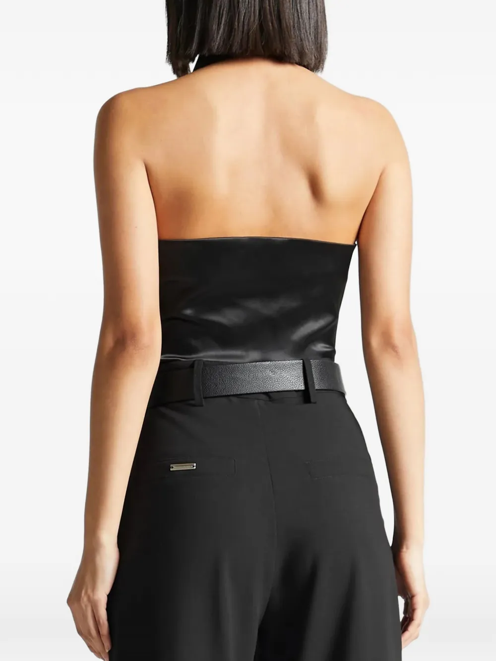 Manière De Voir Cowl-neck Satin Bodysuit In Black