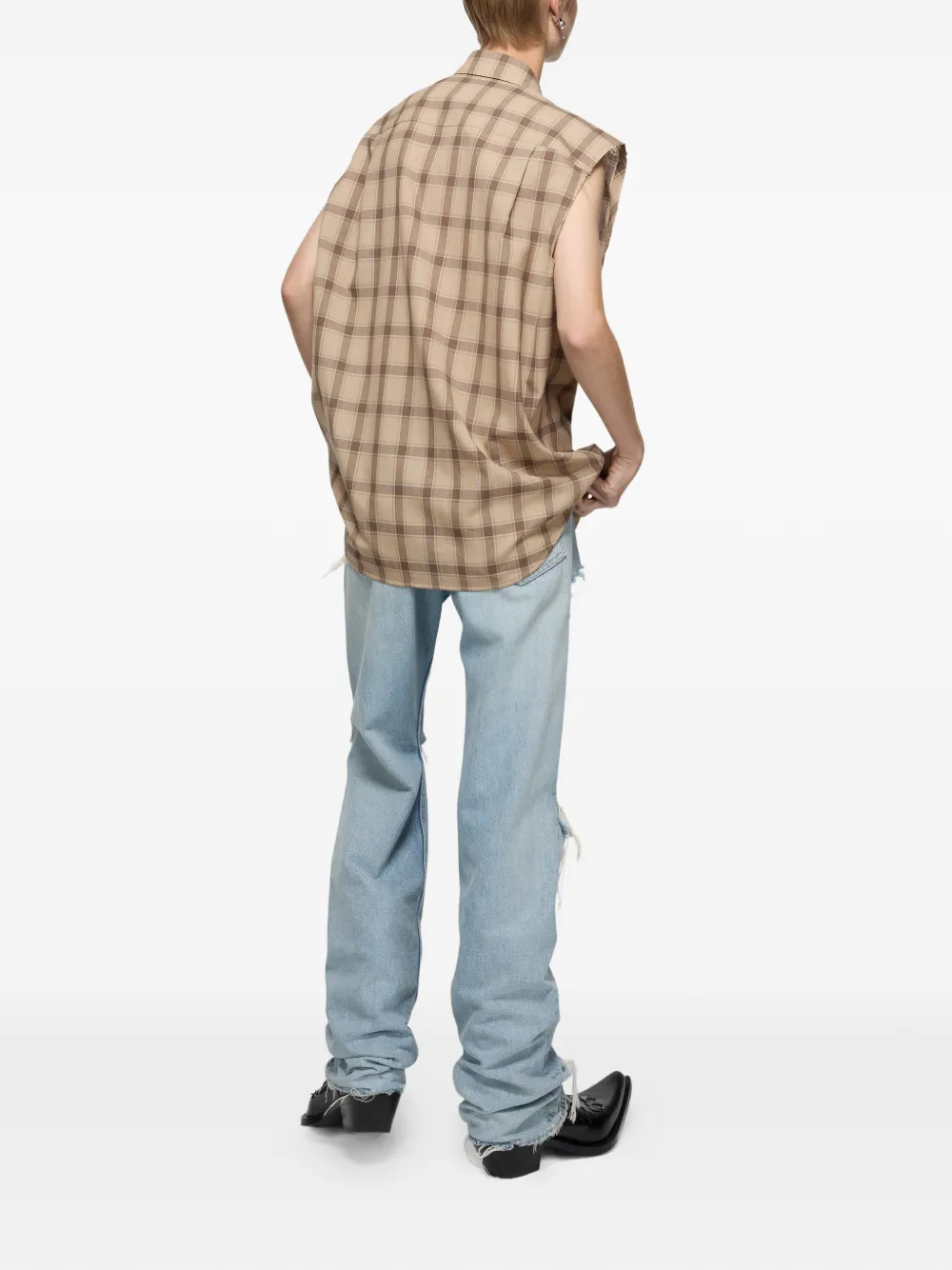  Acne Studios Plaid Sleeveless Shirt - Neutrals 