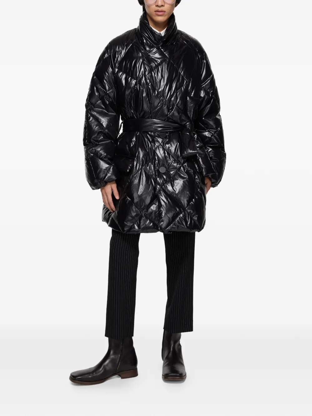 Acne Studios quilted belted padded coat - Zwart