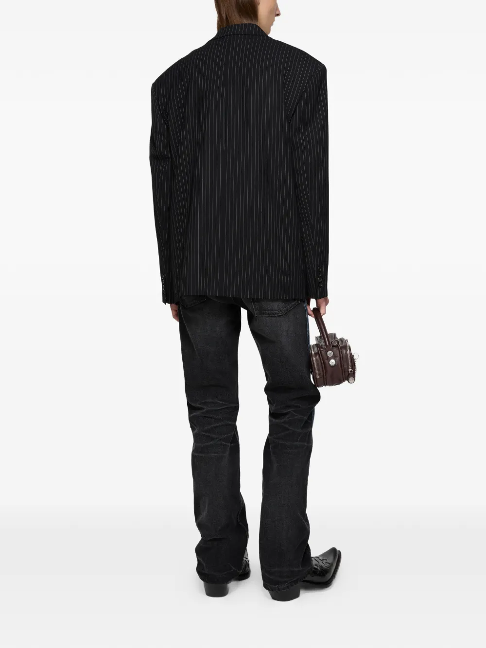 Acne Studios ストライプ ダブルジャケット | ブラック | FARFETCH JP