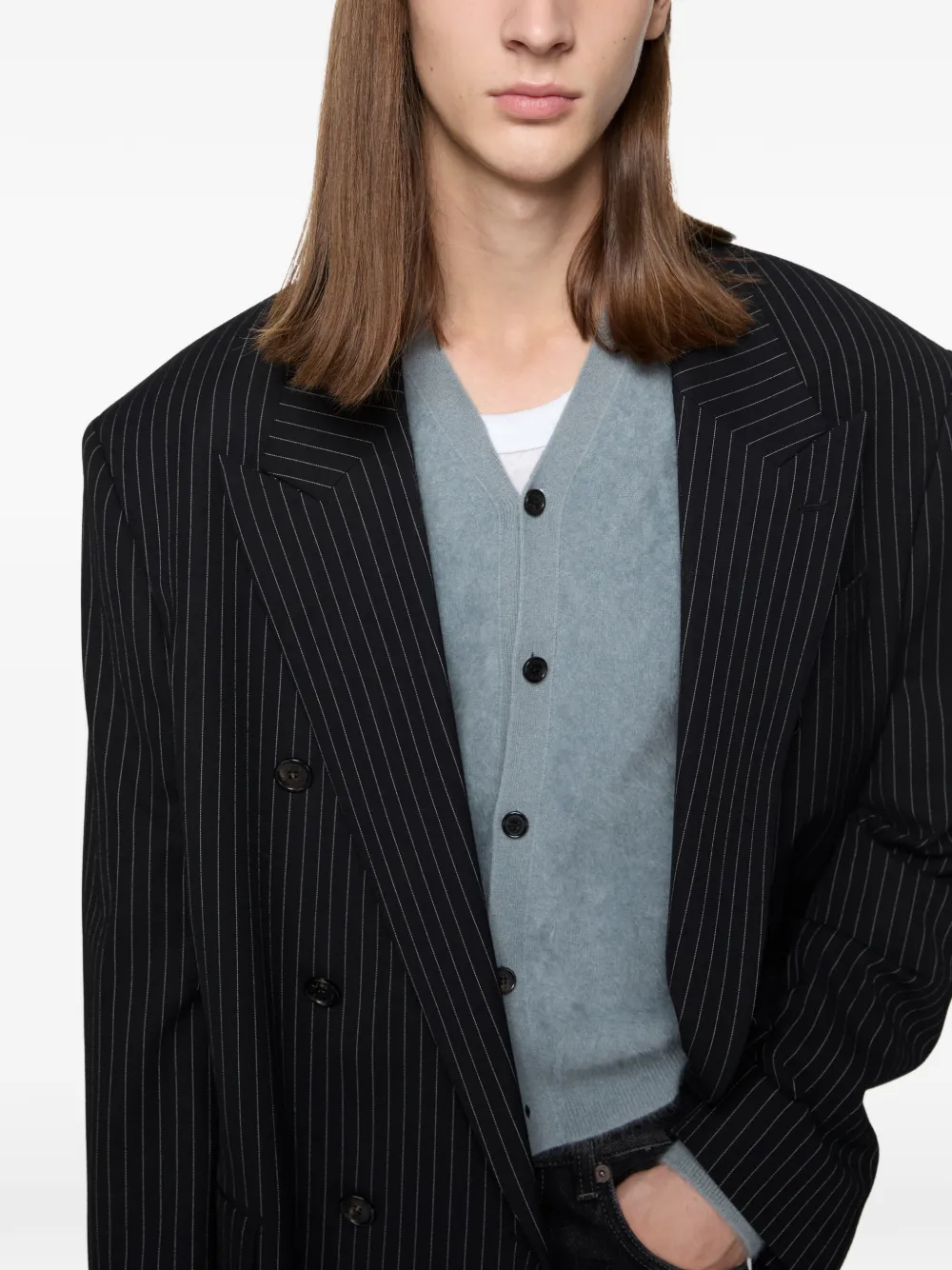 Acne Studios ストライプ ダブルジャケット | ブラック | FARFETCH JP