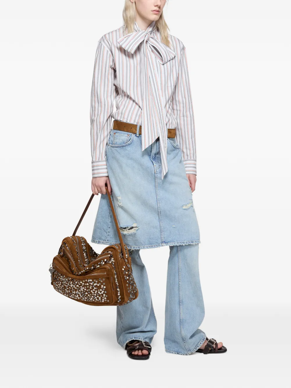 Acne Studios striped-pattern tie shirt - Wit