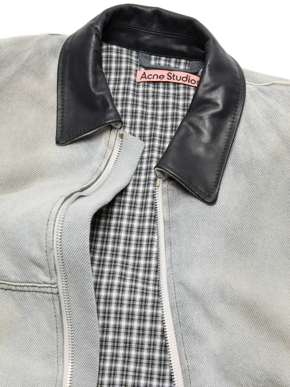 Acne Studios レザーカラーデニムジャケット | グレー | FARFETCH JP