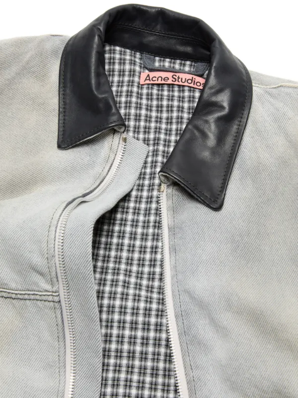 Acne Studios Zip leather-collar Denim Jacket | Grey | FARFETCH