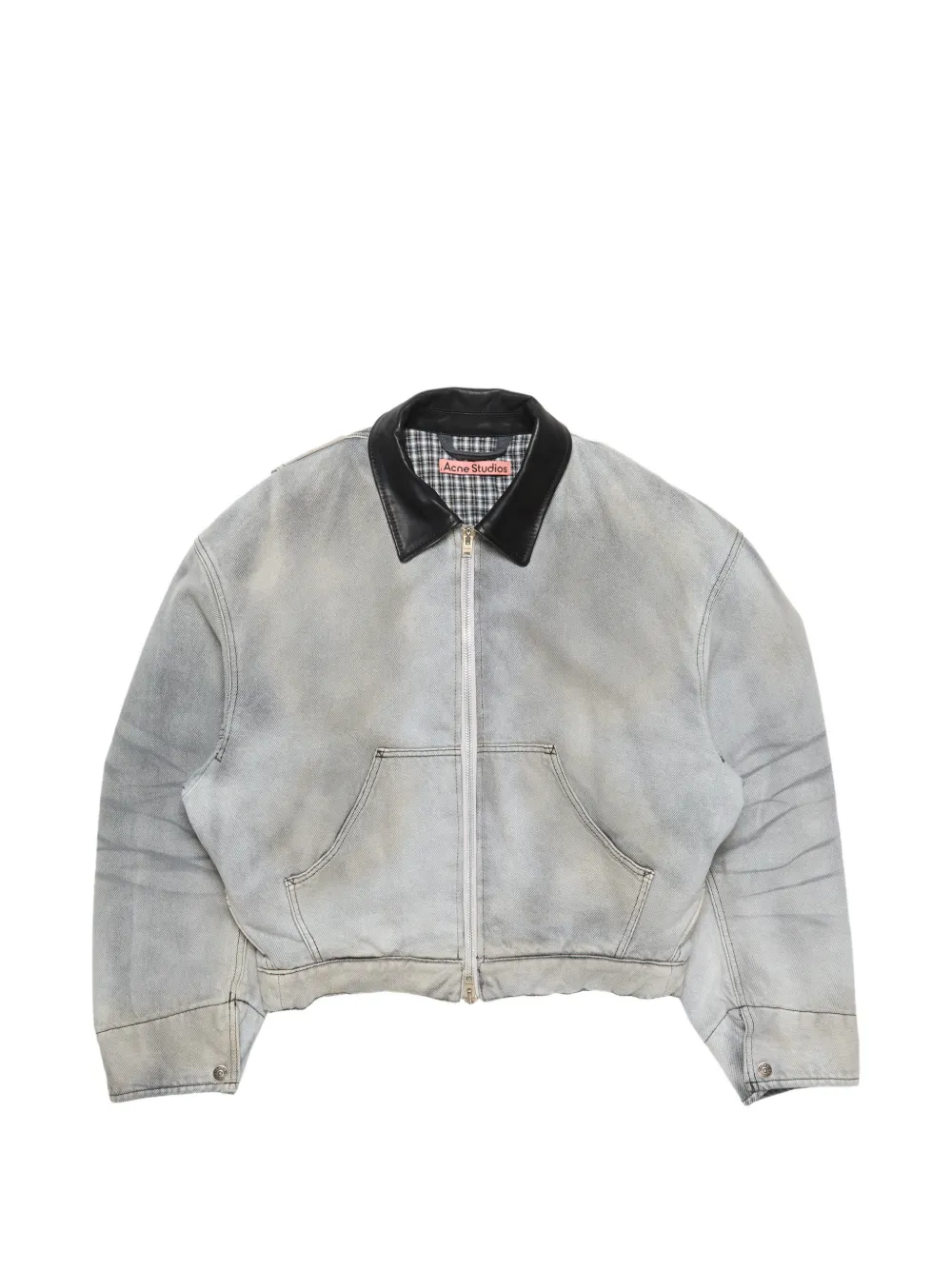 Acne Studios zip leather-collar denim jacket - Grigio