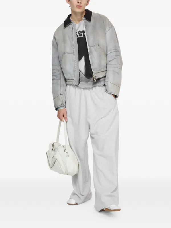Acne Studios Zip leather-collar Denim Jacket | Grey | FARFETCH