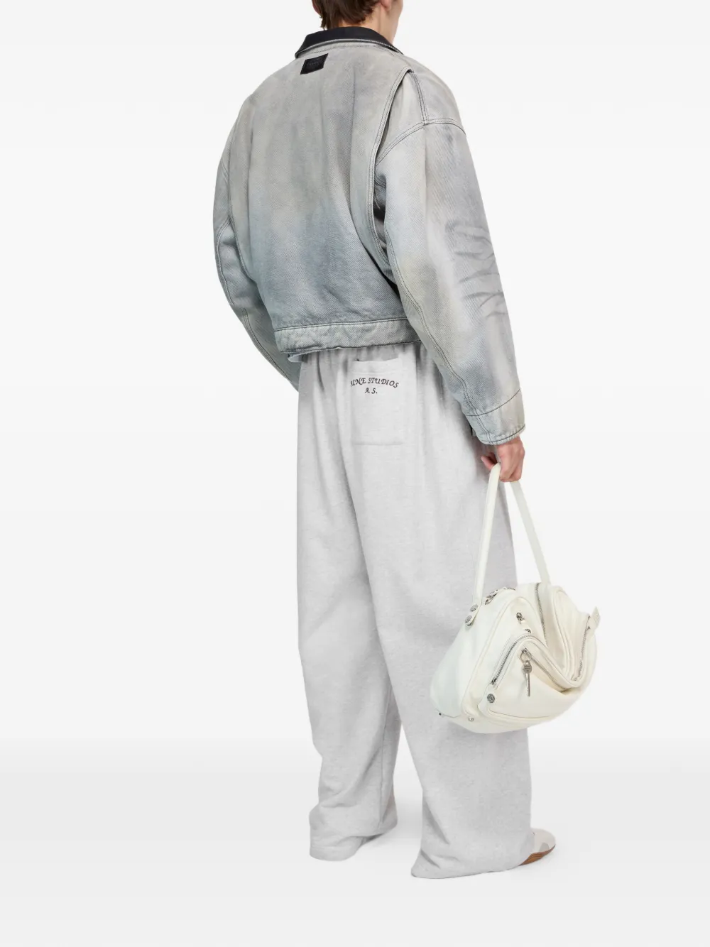Acne Studios シルバーデニムジャケット 50L アクネ　マルジェラ Acne Studios Zip leather-collar Denim Jacket | Grey | FARFETCH