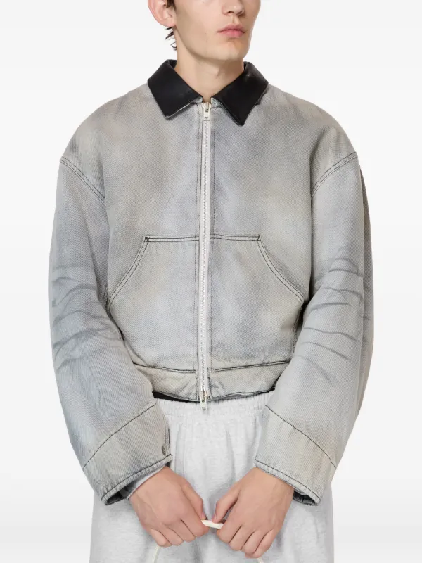Acne Studios Zip leather-collar Denim Jacket | Grey | FARFETCH