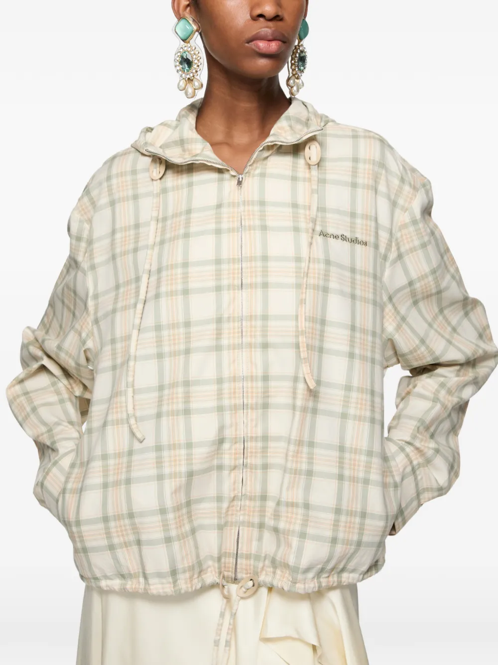 Acne Studios Geruit jack met capuchon Beige