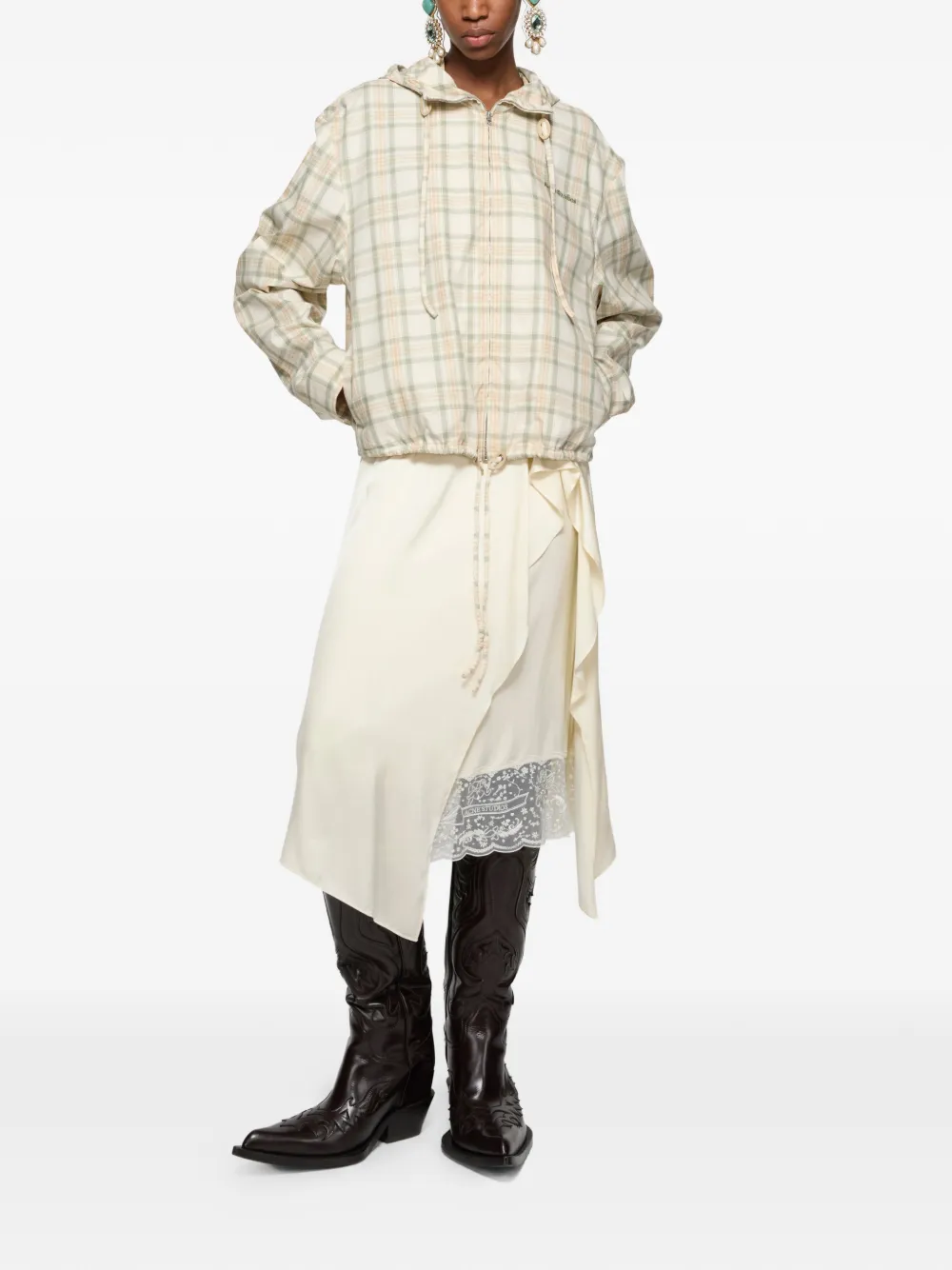 Acne Studios Geruit jack met capuchon Beige
