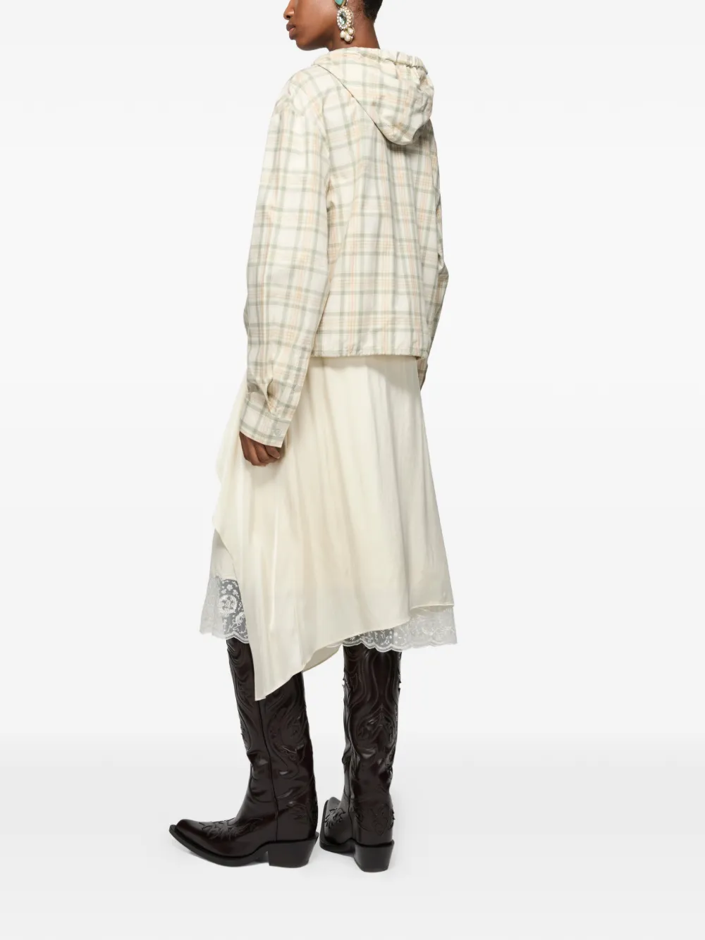Acne Studios Geruit jack met capuchon Beige