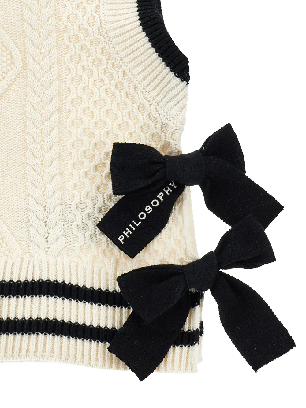 Philosophy Di Lorenzo Serafini Kids Kabelgebreide spencer verfraaid met strik Beige