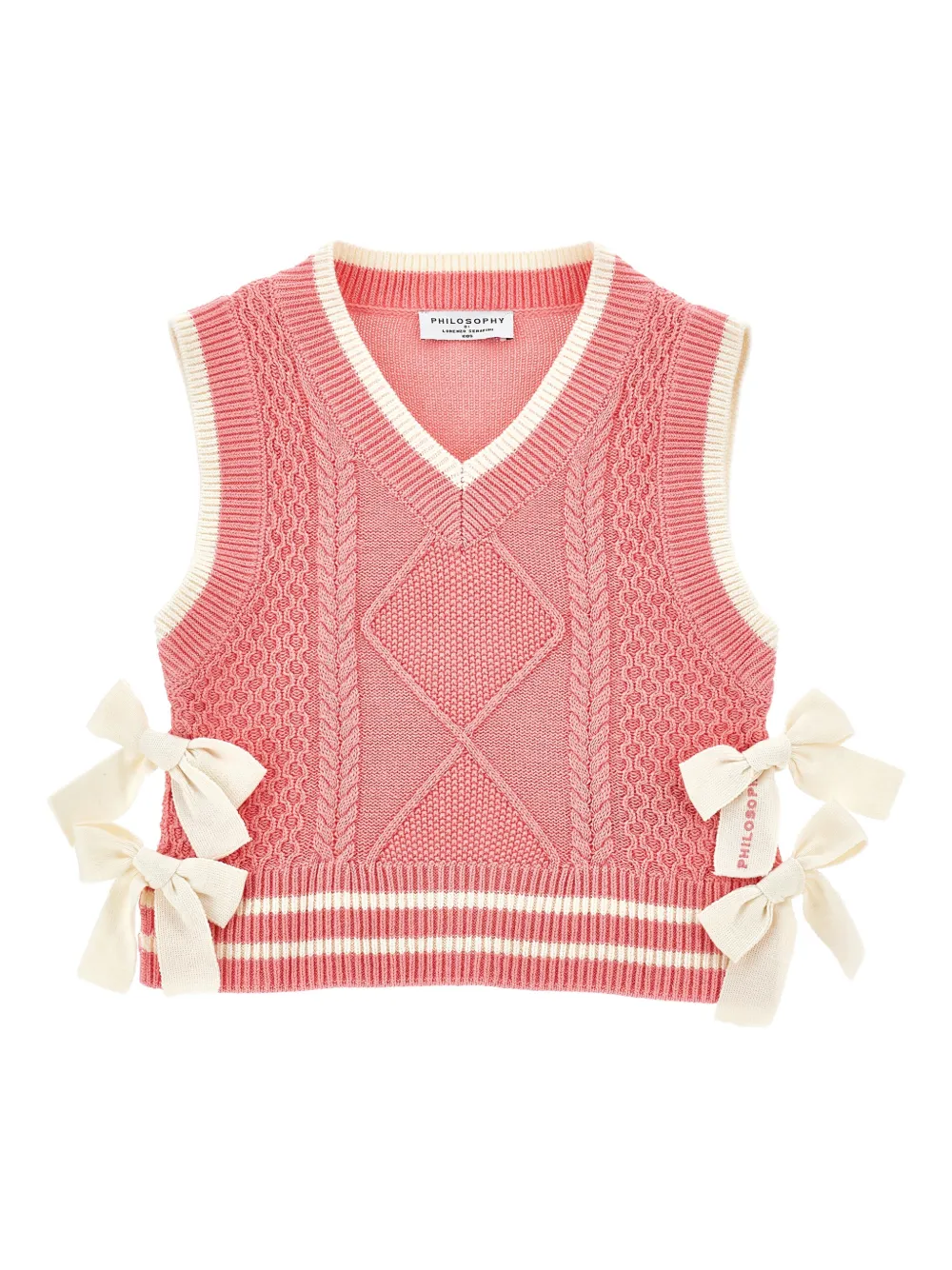 Philosophy Di Lorenzo Serafini Kids Gilet in maglia intrecciata con fiocchi - Rosa