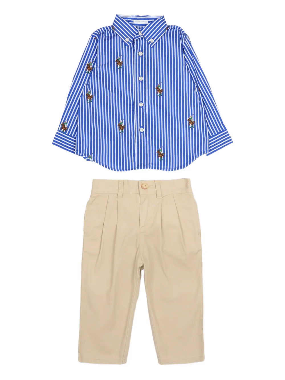 POLO RALPH LAUREN KIDS striped-pattern embroidered trousers set - Blu