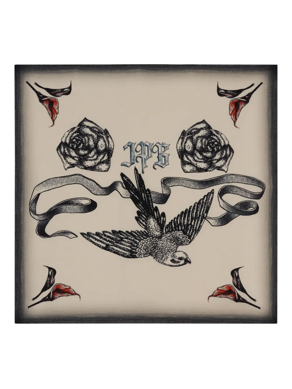 Jean Paul Gaultier Bird Tattoo Print Silk Scarf In Brown