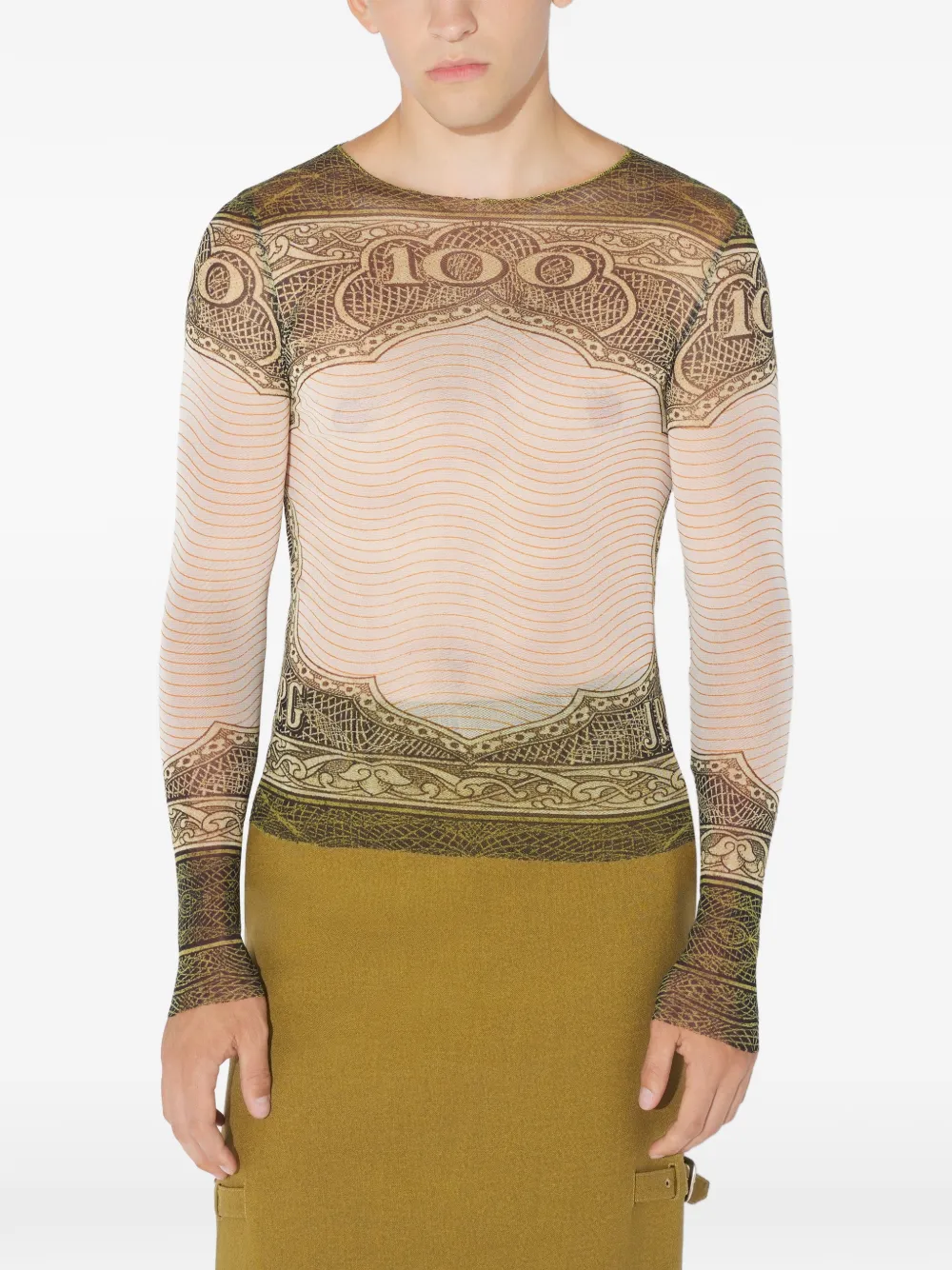 Jean Paul Gaultier long-sleeve printed top Beige