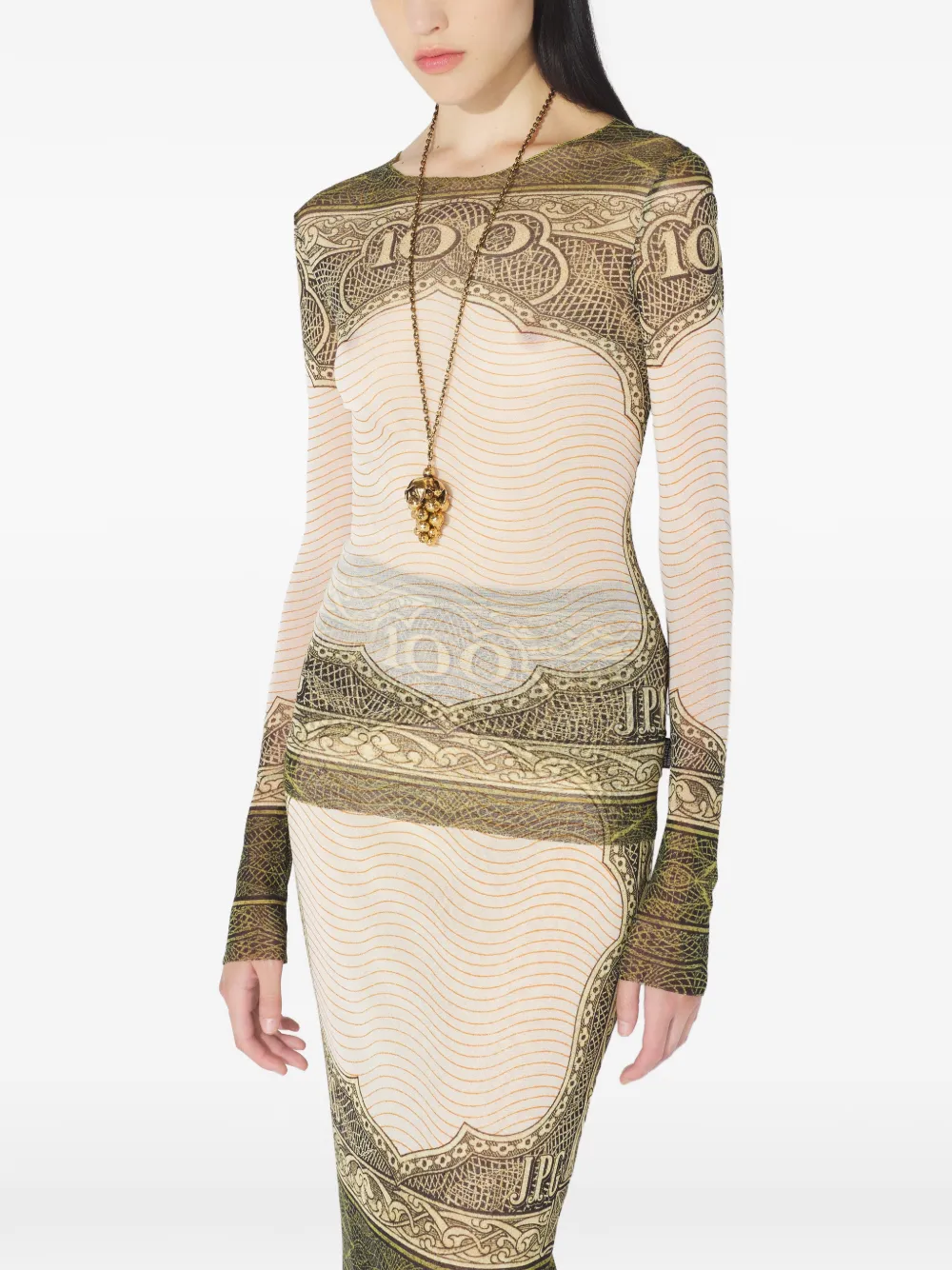 Jean Paul Gaultier long-sleeve printed top Beige