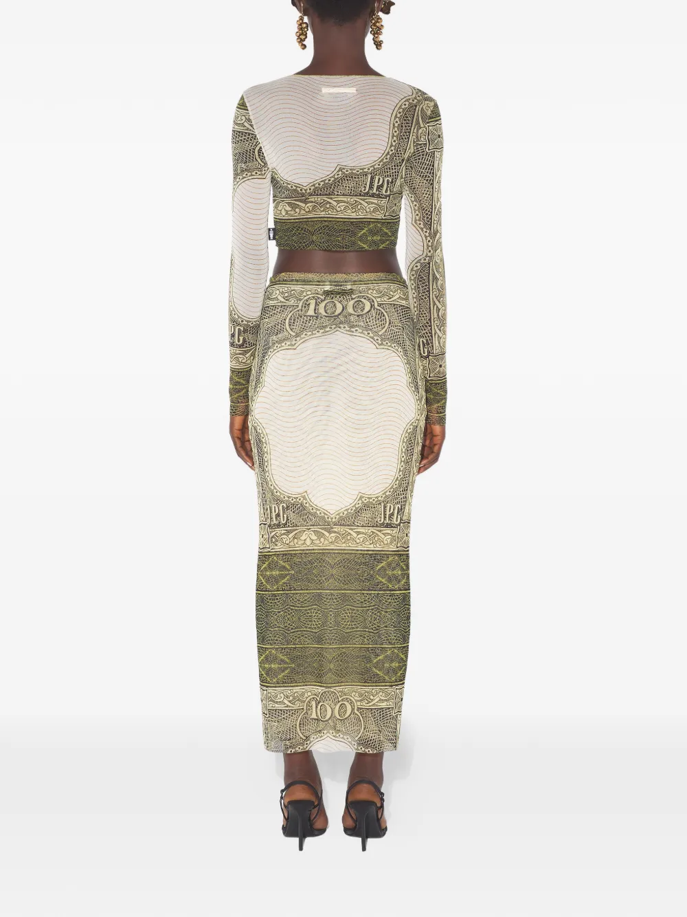 Jean Paul Gaultier long-sleeves printed crop top Beige