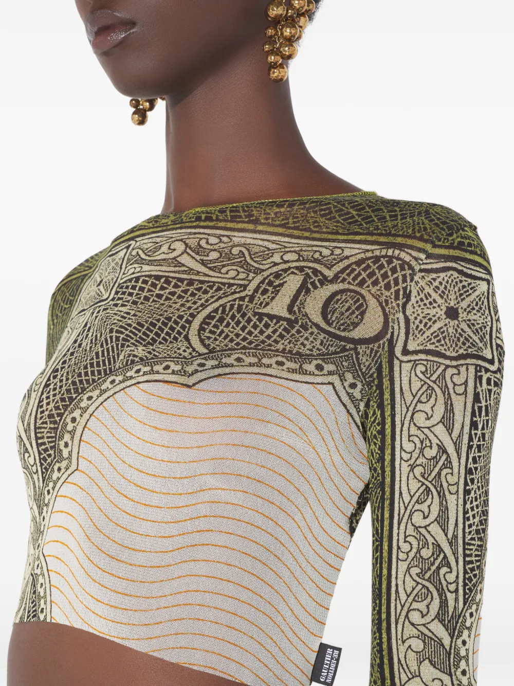 Jean Paul Gaultier long-sleeves printed crop top Beige