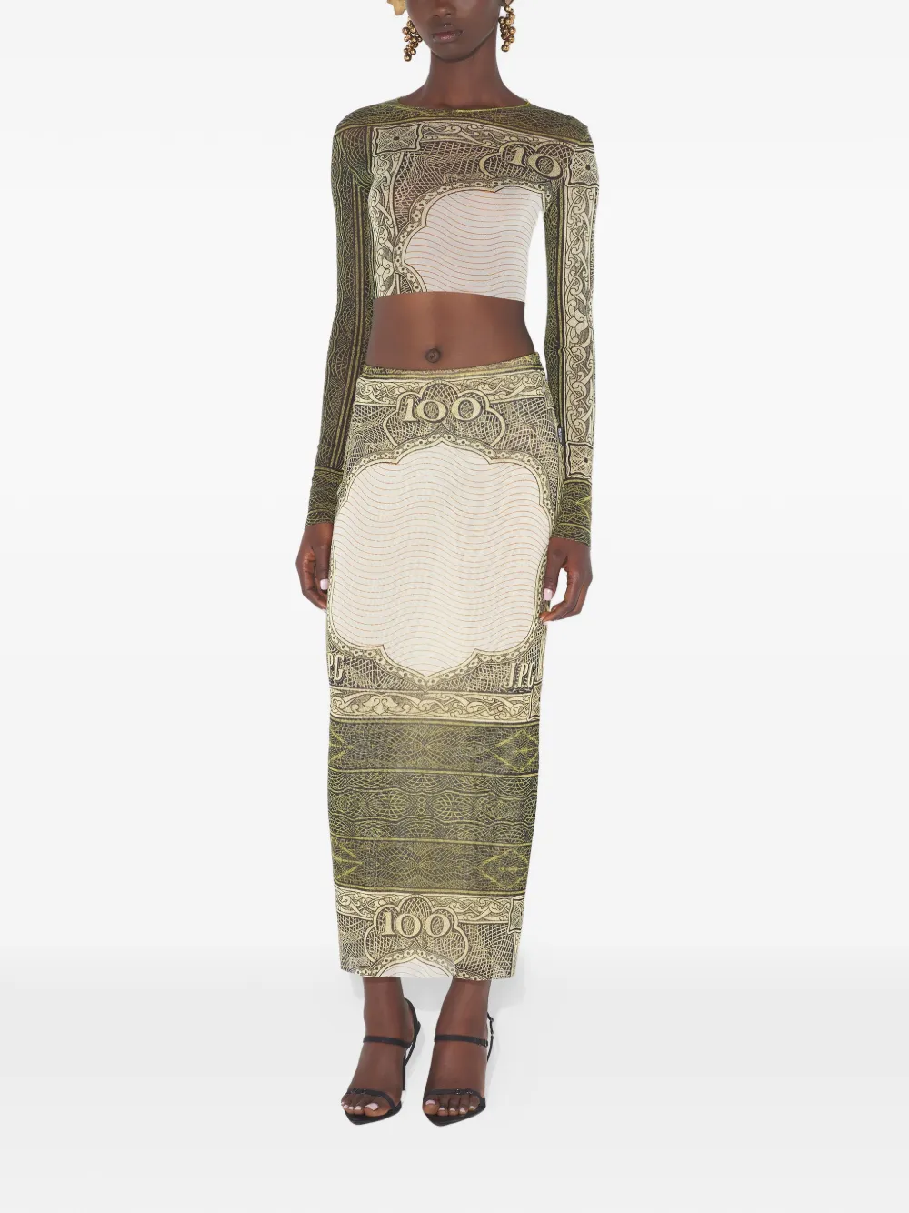 Jean Paul Gaultier long-sleeves printed crop top Beige