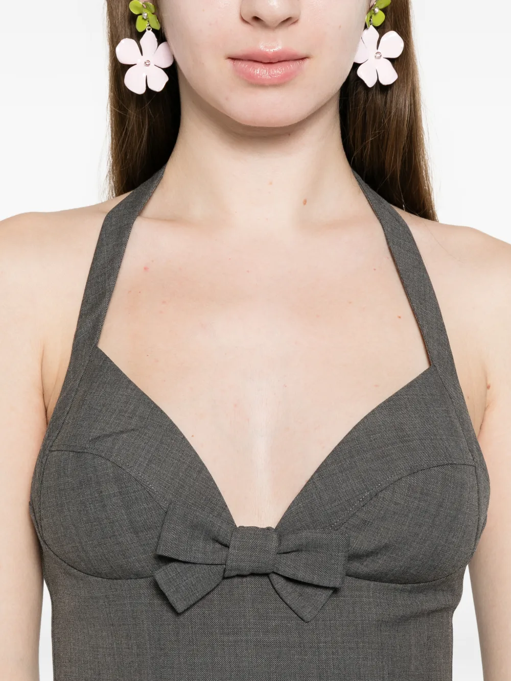 SHUSHU TONG Top met halternek en vlinderdas Grijs