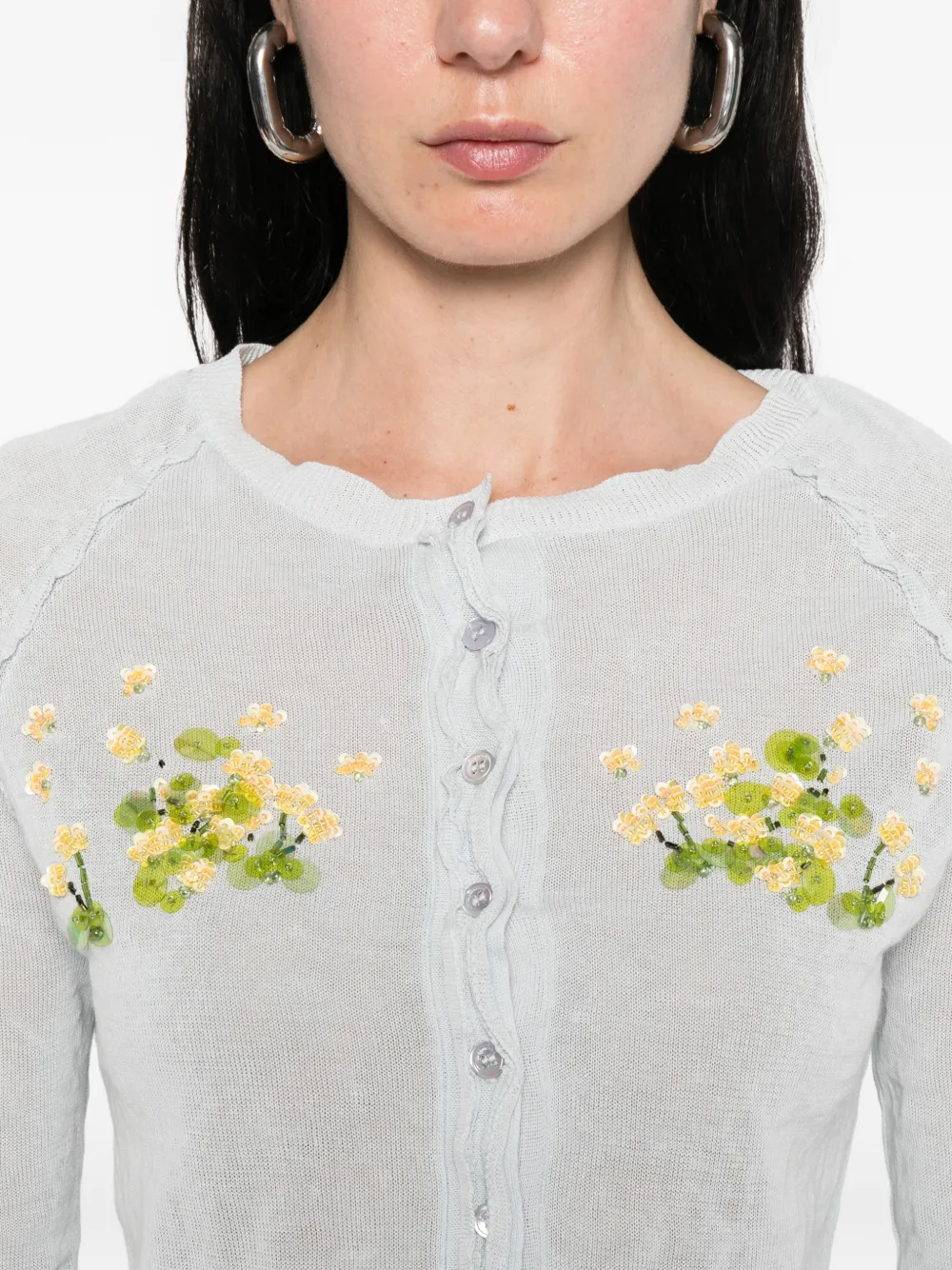 SHUSHU TONG Gebreid vest met kralen en bloemenprint Blauw